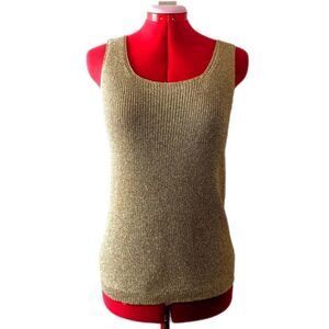 Womens Vintage Suzelle M Gold Metallic knit Tank Top sleeveless shell Hong Kong.